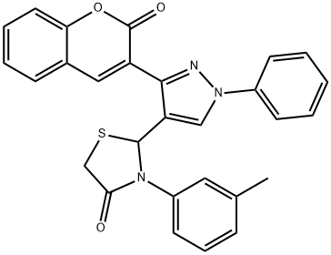 4-Thiazolidinone, 3-(3-methylphenyl)-2-[3-(2-oxo-2H-1-benzopyran-3-yl)-1-phenyl-1H-pyrazol-4-yl]- Struktur