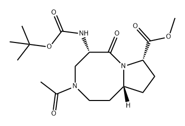 Pyrrolo[1,2-a][1,5]diazocine-8-carboxylic acid, 3-acetyl-5-[[(1,1-dimethylethoxy)carbonyl]amino]decahydro-6-oxo-, methyl ester, (5S,8S,10aR)- Struktur