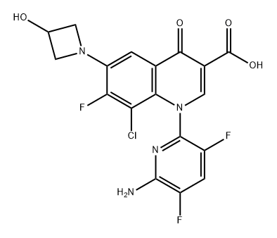 3-Quinolinecarboxylic acid, 1-(6-amino-3,5-difluoro-2-pyridinyl)-8-chloro-7-fluoro-1,4-dihydro-6-(3-hydroxy-1-azetidinyl)-4-oxo- Struktur