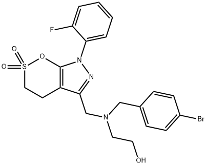 Ethanol, 2-[[(4-bromophenyl)methyl][[7-(2-fluorophenyl)-4,7-dihydro-2,2-dioxido-3H-1,2-oxathiino[6,5-c]pyrazol-5-yl]methyl]amino]- Struktur