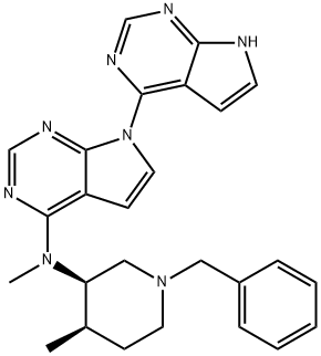 [4,7'-Bi-7H-pyrrolo[2,3-d]pyrimidin]-4'-amine, N-methyl-N-[(3R,4R)-4-methyl-1-(phenylmethyl)-3-piperidinyl]- Struktur