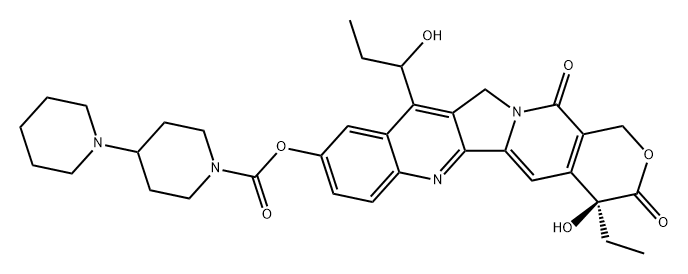 [1,4'-Bipiperidine]-1'-carboxylic acid, (4S)-4-ethyl-3,4,12,14-tetrahydro-4-hydroxy-11-(1-hydroxypropyl)-3,14-dioxo-1H-pyrano[3',4':6,7]indolizino[1,2-b]quinolin-9-yl ester Struktur