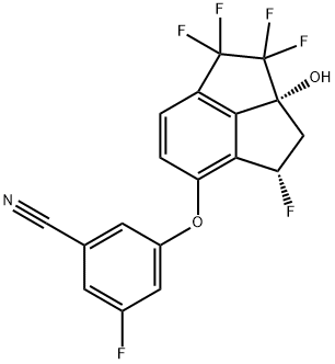 Benzonitrile, 3-fluoro-5-[[(2aR,4S)-1,1,2,2,4-pentafluoro-2,2a,3,4-tetrahydro-2a-hydroxy-1H-cyclopent[cd]inden-5-yl]oxy]- Struktur