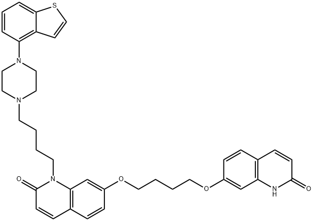 2(1H)-Quinolinone, 1-[4-(4-benzo[b]thien-4-yl-1-piperazinyl)butyl]-7-[4-[(1,2-dihydro-2-oxo-7-quinolinyl)oxy]butoxy]- Struktur