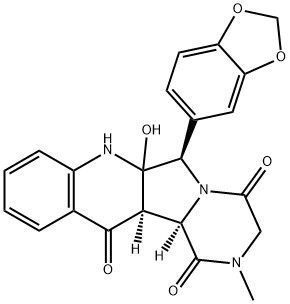 Pyrazino[1',2':1,5]pyrrolo[3,4-b]quinoline-1,4,12(6H)-trione, 6-(1,3-benzodioxol-5-yl)-2,3,6a,7,12a,12b-hexahydro-6a-hydroxy-2-methyl-, (6R,12aR,12bR)- Struktur