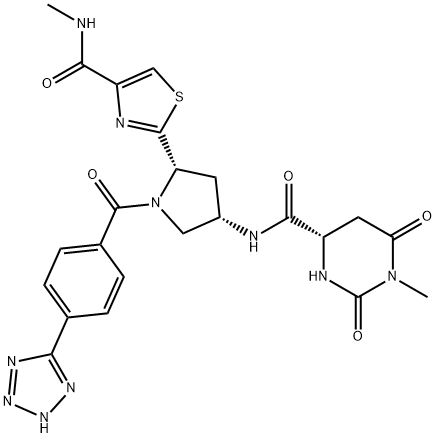 (4S)-Hexahydro-1-methyl-N-[(3S,5S)-5-[4-[(methylamino)carbonyl]-2-thiazolyl]-1-[4-(2H-tetrazol-5-yl)benzoyl]-3-pyrrolidinyl]-2,6-dioxo-4-pyrimidinecarboxamide Struktur