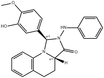 Imidazo[1,5-a]quinolin-3(3aH)-one, 1,2,4,5-tetrahydro-1-(3-hydroxy-4-methoxyphenyl)-2-(phenylamino)-, (1R,3aS)-rel- Struktur