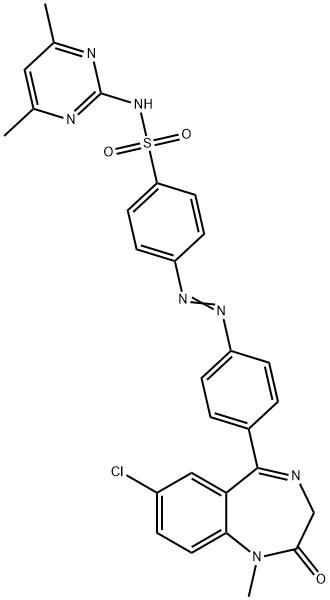 Benzenesulfonamide, 4-[2-[4-(7-chloro-2,3-dihydro-1-methyl-2-oxo-1H-1,4-benzodiazepin-5-yl)phenyl]diazenyl]-N-(4,6-dimethyl-2-pyrimidinyl)- Struktur