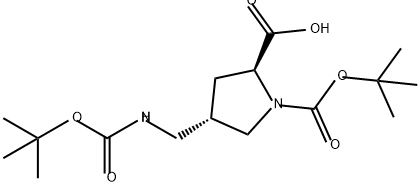 1,2-Pyrrolidinedicarboxylic acid, 4-[[[(1,1-dimethylethoxy)carbonyl]amino]methyl]-, 1-(1,1-dimethylethyl) ester, (2S,4S)- Struktur