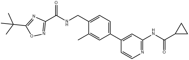 1,2,4-Oxadiazole-3-carboxamide, N-[[4-[2-[(cyclopropylcarbonyl)amino]-4-pyridinyl]-2-methylphenyl]methyl]-5-(1,1-dimethylethyl)- Struktur