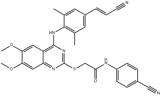 Acetamide, 2-[[4-[[4-[(1E)-2-cyanoethenyl]-2,6-dimethylphenyl]amino]-6,7-dimethoxy-2-quinazolinyl]thio]-N-(4-cyanophenyl)- Struktur