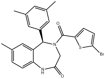 2H-1,4-Benzodiazepin-2-one, 4-[(5-bromo-2-thienyl)carbonyl]-5-(3,5-dimethylphenyl)-1,3,4,5-tetrahydro-7-methyl-, (5R)- Struktur