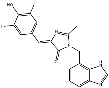 4H-Imidazol-4-one, 3-(1H-benzimidazol-7-ylmethyl)-5-[(3,5-difluoro-4-hydroxyphenyl)methylene]-3,5-dihydro-2-methyl-, (5Z)- Struktur