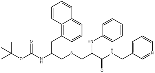 Carbamic acid, N-[1-(1-naphthalenylmethyl)-2-[[3-oxo-2-(phenylamino)-3-[(3-pyridinylmethyl)amino]propyl]thio]ethyl]-, 1,1-dimethylethyl ester Struktur