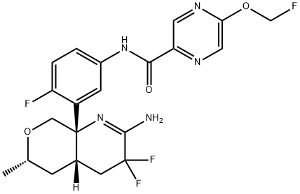 N-[3-[(4aS,6S,8aS)-2-Amino-3,3-difluoro-4,4a,5,6-tetrahydro-6-methyl-3H-pyrano[3,4-b]pyridin-8a(8H)-yl]-4-fluorophenyl]-5-(fluoromethoxy)-2-pyrazinecarboxamide Struktur