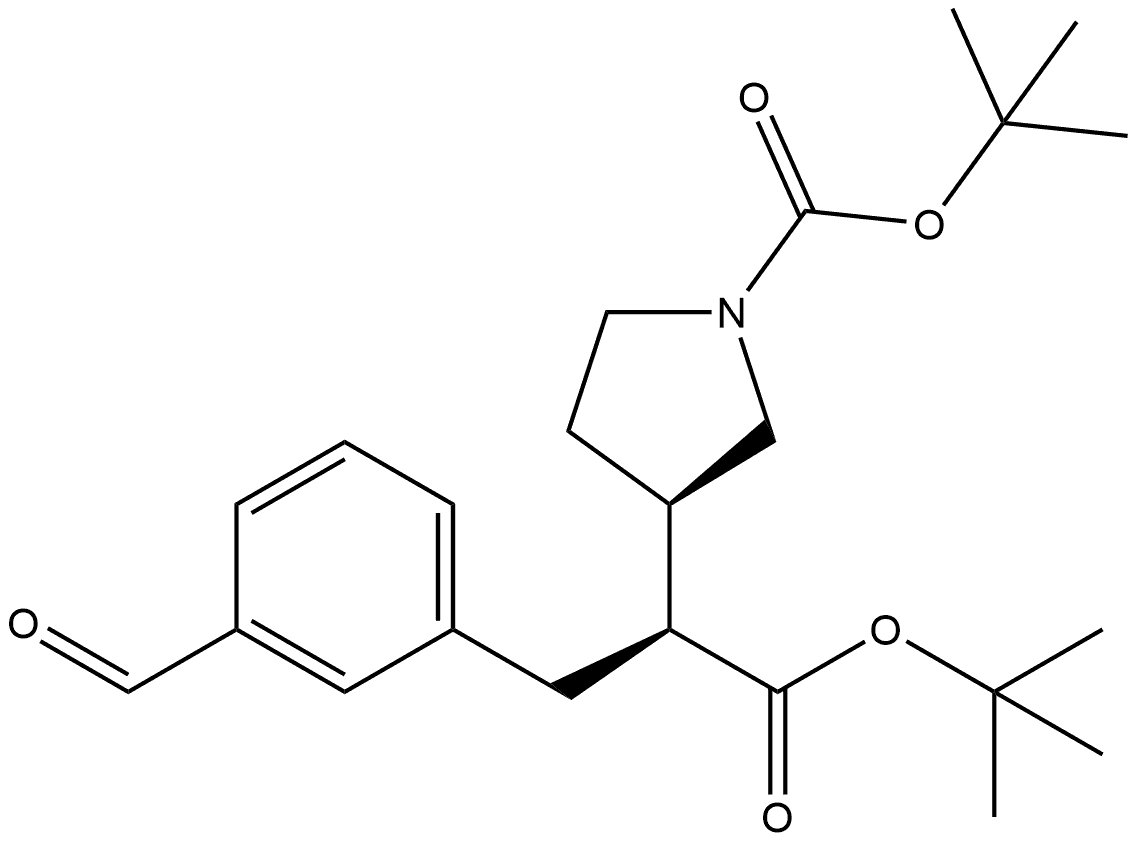 3-Pyrrolidineacetic acid, 1-[(1,1-dimethylethoxy)carbonyl]-α-[(3-formylphenyl)methyl]-, 1,1-dimethylethyl ester, (αS,3R)- Struktur