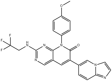 Pyrido[2,3-d]pyrimidin-7(8H)-one, 6-imidazo[1,2-a]pyridin-6-yl-8-(4-methoxyphenyl)-2-[(2,2,2-trifluoroethyl)amino]- Struktur