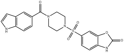 2(3H)-Benzoxazolone, 6-[[4-(1H-indol-5-ylcarbonyl)-1-piperazinyl]sulfonyl]- Struktur