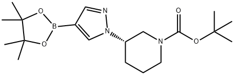 1-Piperidinecarboxylic acid, 3-[4-(4,4,5,5-tetramethyl-1,3,2-dioxaborolan-2-yl)-1H-pyrazol-1-yl]-, 1,1-dimethylethyl ester, (3S)- Structure