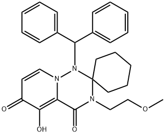 Spiro[cyclohexane-1,2'(3'H)-[1H]pyrido[2,1-f][1,2,4]triazine]-4',6'-dione, 1'-(diphenylmethyl)-5'-hydroxy-3'-(2-methoxyethyl)- Struktur