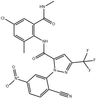 1H-Pyrazole-5-carboxamide, N-[4-chloro-2-methyl-6-[(methylamino)carbonyl]phenyl]-1-(2-cyano-5-nitrophenyl)-3-(trifluoromethyl)- Struktur