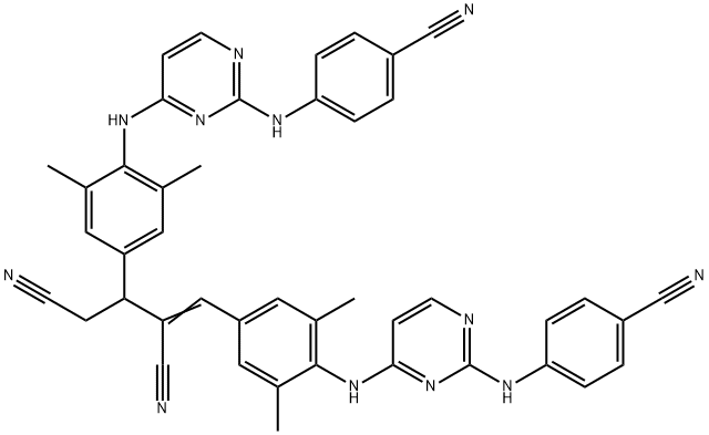 Pentanedinitrile, 3-[4-[[2-[(4-cyanophenyl)amino]-4-pyrimidinyl]amino]-3,5-dimethylphenyl]-2-[[4-[[2-[(4-cyanophenyl)amino]-4-pyrimidinyl]amino]-3,5-dimethylphenyl]methylene]- Struktur