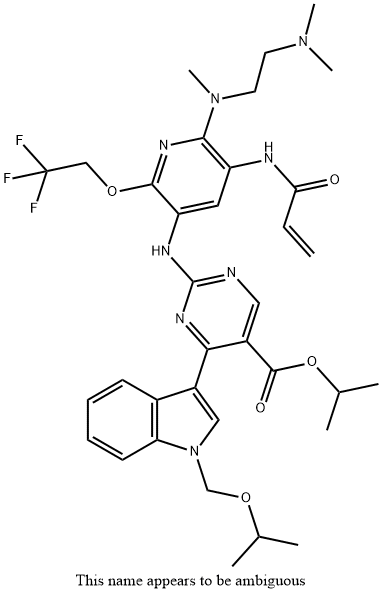 5-Pyrimidinecarboxylic acid, 2-[[6-[[2-(dimethylamino)ethyl]methylamino]-5-[(1-oxo-2-propen-1-yl)amino]-2-(2,2,2-trifluoroethoxy)-3-pyridinyl]amino]-4-[1-[(1-methylethoxy)methyl]-1H-indol-3-yl]-, 1-methylethyl ester Struktur