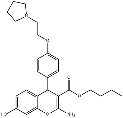 4H-1-Benzopyran-3-carboxylic acid, 2-amino-7-hydroxy-4-[4-[2-(1-pyrrolidinyl)ethoxy]phenyl]-, butyl ester Struktur