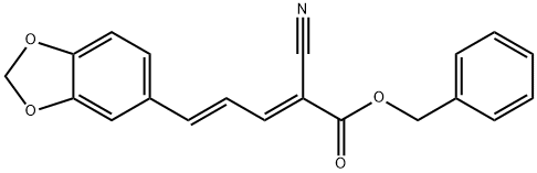 2,4-Pentadienoic acid, 5-(1,3-benzodioxol-5-yl)-2-cyano-, phenylmethyl ester, (2E,4E)- Struktur