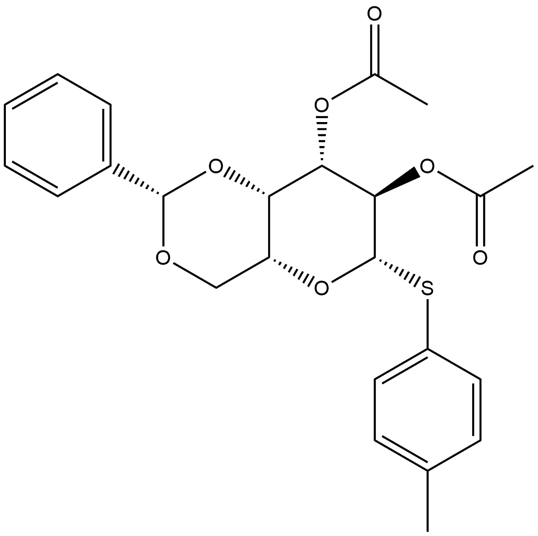 4-Methylphenyl 2,3-di-O-acetyl-4,6-O-benzylidene-1-thio-β-D-galactopyranoside Struktur