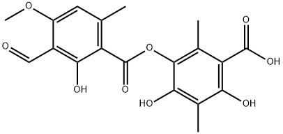 Benzoic acid, 3-[(3-formyl-2-hydroxy-4-methoxy-6-methylbenzoyl)oxy]-4,6-dihydroxy-2,5-dimethyl- Struktur