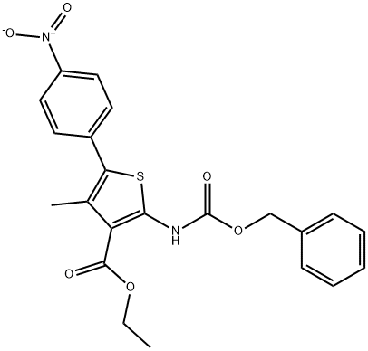 3-Thiophenecarboxylic acid, 4-methyl-5-(4-nitrophenyl)-2-[[(phenylmethoxy)carbonyl]amino]-, ethyl ester Struktur