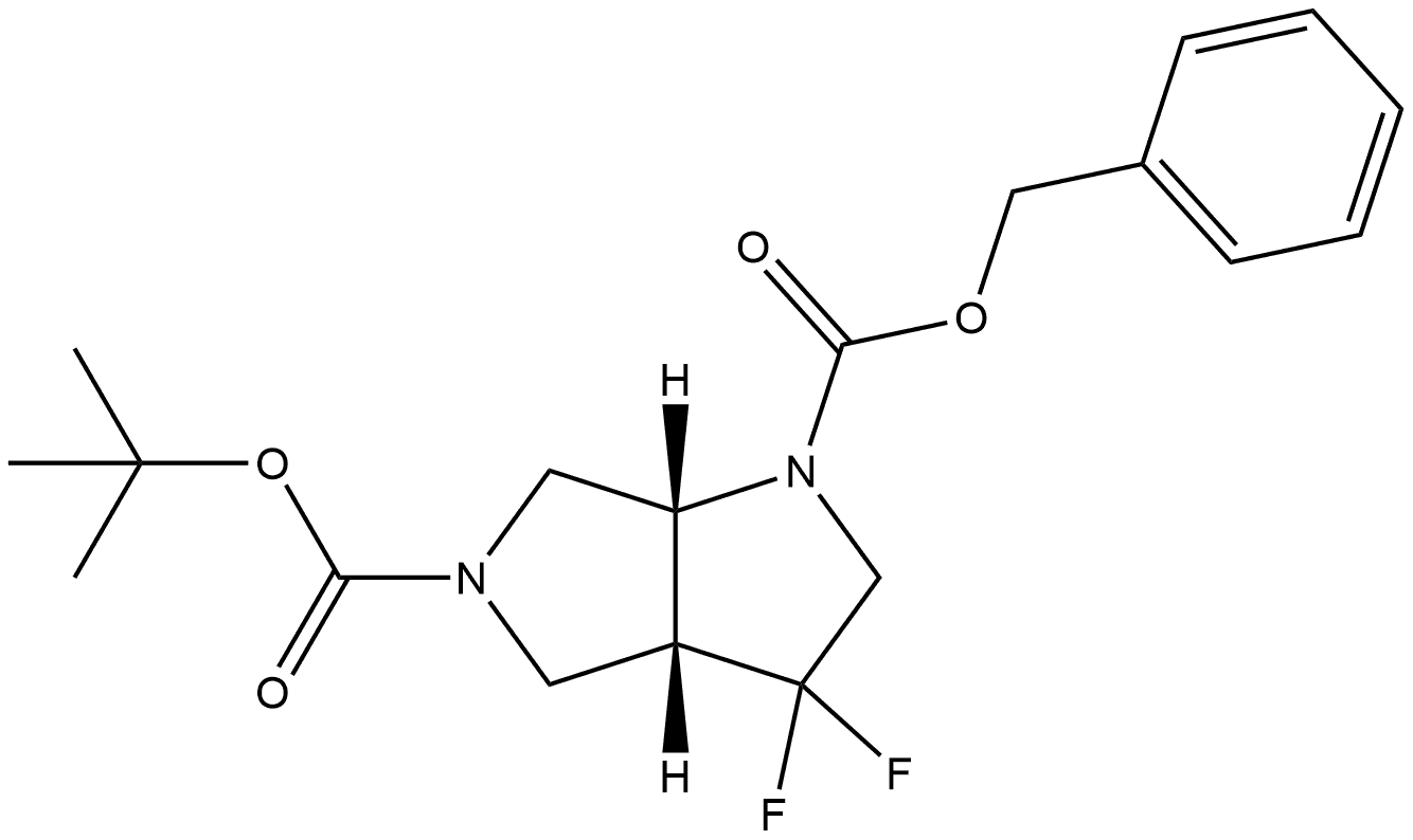 O1-benzyl O5-tert-butyl cis-3,3-difluoro-3a,4,6,6a-tetrahydro-2H-pyrrolo[3,4-b]pyrrole-1,5-dicarboxylate Struktur