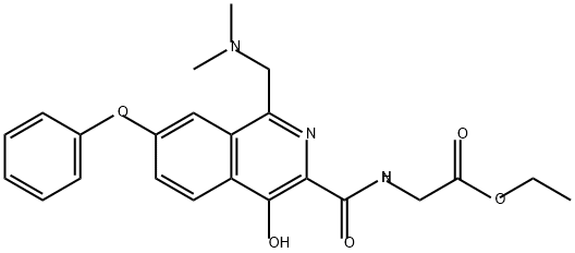 Glycine, N-[[1-[(dimethylamino)methyl]-4-hydroxy-7-phenoxy-3-isoquinolinyl]carbonyl]-, ethyl ester Struktur