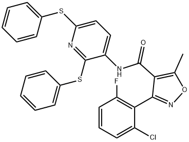 4-Isoxazolecarboxamide, N-[2,6-bis(phenylthio)-3-pyridinyl]-3-(2-chloro-6-fluorophenyl)-5-methyl- Struktur