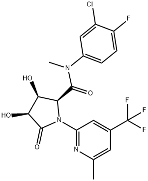 2-Pyrrolidinecarboxamide, N-(3-chloro-4-fluorophenyl)-3,4-dihydroxy-N-methyl-1-[6-methyl-4-(trifluoromethyl)-2-pyridinyl]-5-oxo-, (2S,3S,4S)- Struktur