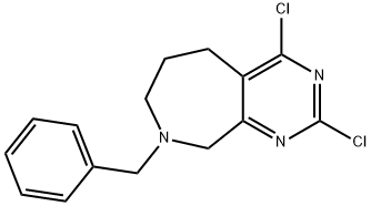 5H-Pyrimido[4,5-c]azepine, 2,4-dichloro-6,7,8,9-tetrahydro-8-(phenylmethyl)- Struktur