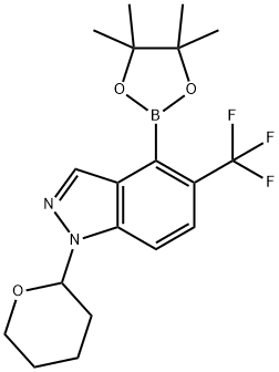 1H-Indazole, 1-(tetrahydro-2H-pyran-2-yl)-4-(4,4,5,5-tetramethyl-1,3,2-dioxaborolan-2-yl)-5-(trifluoromethyl)- Struktur