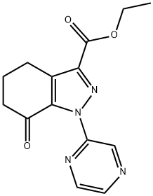 1H-Indazole-3-carboxylic acid, 4,5,6,7-tetrahydro-7-oxo-1-(2-pyrazinyl)-, ethyl ester Struktur