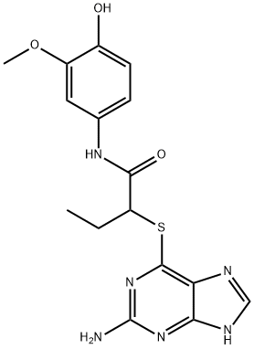 Butanamide, 2-[(2-amino-9H-purin-6-yl)thio]-N-(4-hydroxy-3-methoxyphenyl)- Struktur