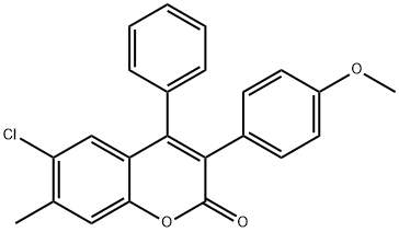 2H-1-Benzopyran-2-one, 6-chloro-3-(4-methoxyphenyl)-7-methyl-4-phenyl- Struktur