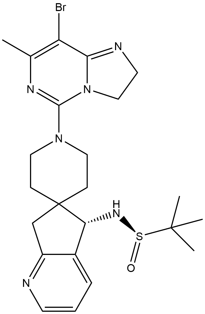 (R)-N-((S)-1'-(8-bromo-7-methyl-2,3-dihydroimidazo[1,2-c]pyrimidin-5-yl)-5,7-dihydrospiro[cyclopenta[b]pyridine-6,4'-piperidin]-5-yl)-2-methylpropane-2-sulfinamide Struktur