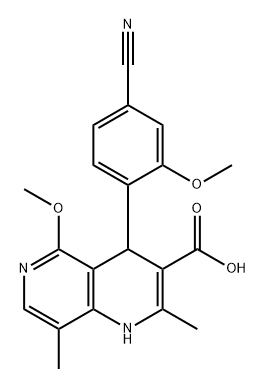 1,6-Naphthyridine-3-carboxylic acid, 4-(4-cyano-2-methoxyphenyl)-1,4-dihydro-5-methoxy-2,8-dimethyl- Struktur