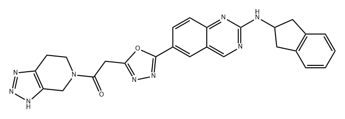 Ethanone, 2-[5-[2-[(2,3-dihydro-1H-inden-2-yl)amino]-6-quinazolinyl]-1,3,4-oxadiazol-2-yl]-1-(3,4,6,7-tetrahydro-5H-1,2,3-triazolo[4,5-c]pyridin-5-yl)- Struktur