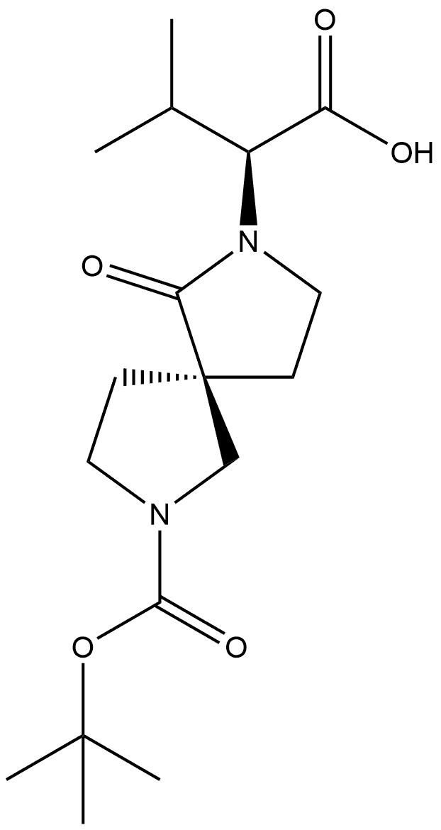 (2S)-3-methyl-2-[(5R)-7-[(2-methylpropan-2-yl)oxycarbonyl]-1-oxo-2,7-diazaspiro[4.4]nonan-2-yl]butanoic acid Struktur