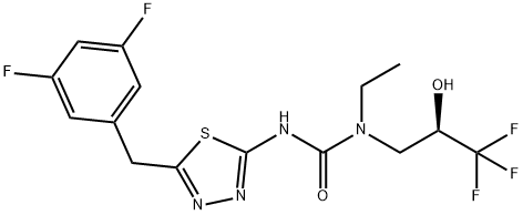 Urea, N'-[5-[(3,5-difluorophenyl)methyl]-1,3,4-thiadiazol-2-yl]-N-ethyl-N-[(2R)-3,3,3-trifluoro-2-hydroxypropyl]- Struktur