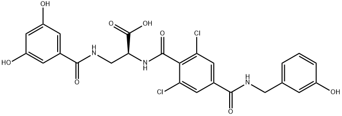 L-Alanine, N-[2,6-dichloro-4-[[[(3-hydroxyphenyl)methyl]amino]carbonyl]benzoyl]-3-[(3,5-dihydroxybenzoyl)amino]- Struktur