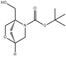 2-Oxa-5-azabicyclo[2.2.1]heptane-5-carboxylic acid, 4-(hydroxymethyl)-, 1,1-dimethylethyl ester, (1S,4R)- Struktur