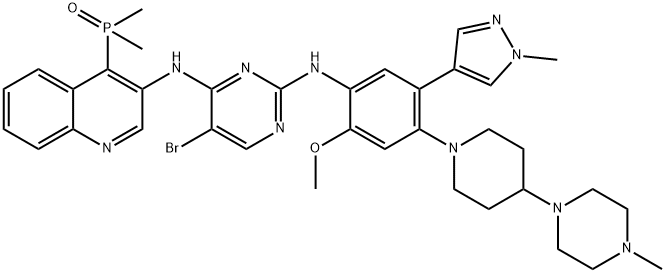 2,4-Pyrimidinediamine, 5-bromo-N4-[4-(dimethylphosphinyl)-3-quinolinyl]-N2-[2-methoxy-4-[4-(4-methyl-1-piperazinyl)-1-piperidinyl]-5-(1-methyl-1H-pyrazol-4-yl)phenyl]- Struktur