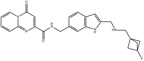 4H-Pyrido[1,2-a]pyrimidine-2-carboxamide, N-[[2-[[[(3-fluorobicyclo[1.1.1]pent-1-yl)methyl]amino]methyl]-1H-indol-6-yl]methyl]-4-oxo- Struktur